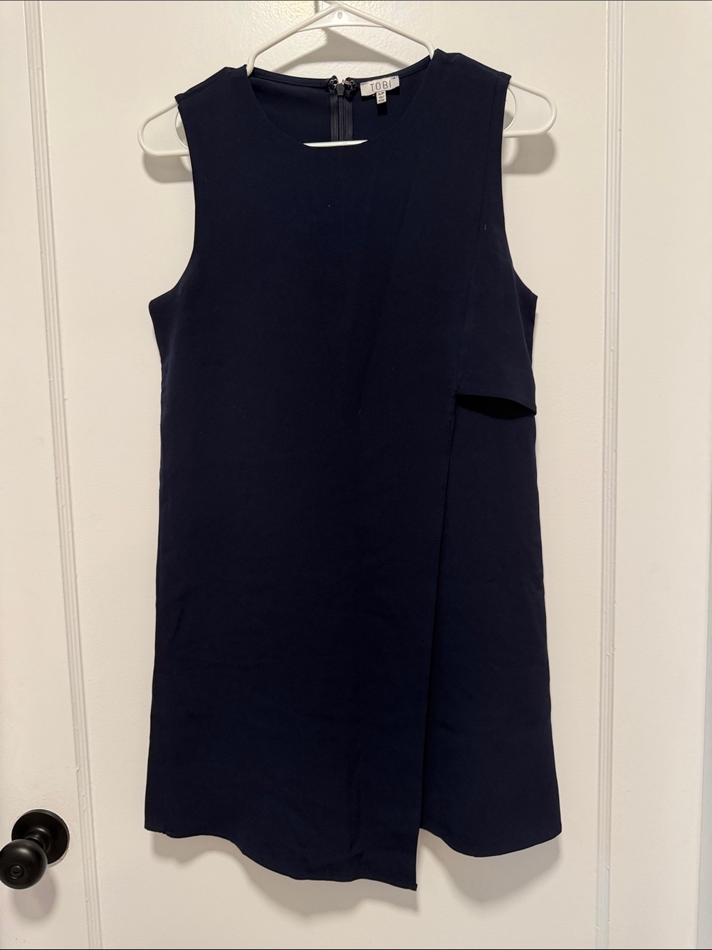 Tobi Dark Blue Sleeveless Shift Dress with Front Overlay